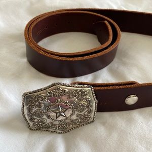 Ladies brown belt with Western style buckle